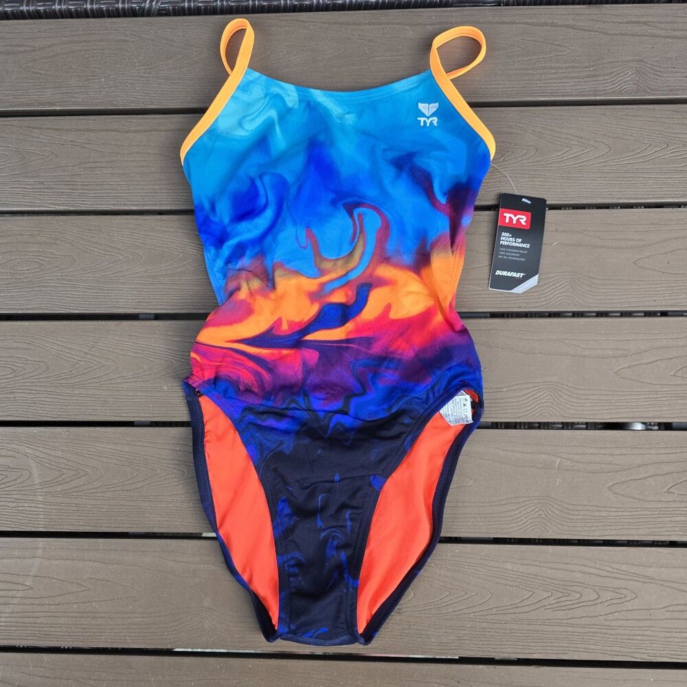 TYR Womens Durafast Fumoso Cutoutfit 1 Piece Swimsuit SZ 28 New